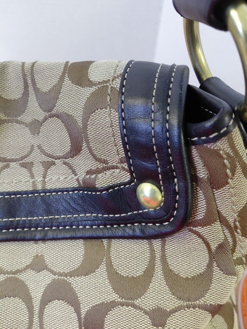 Coach Signature Canvas and Leather Shoulder Bag in Khaki/Black - Picture 16 of 17